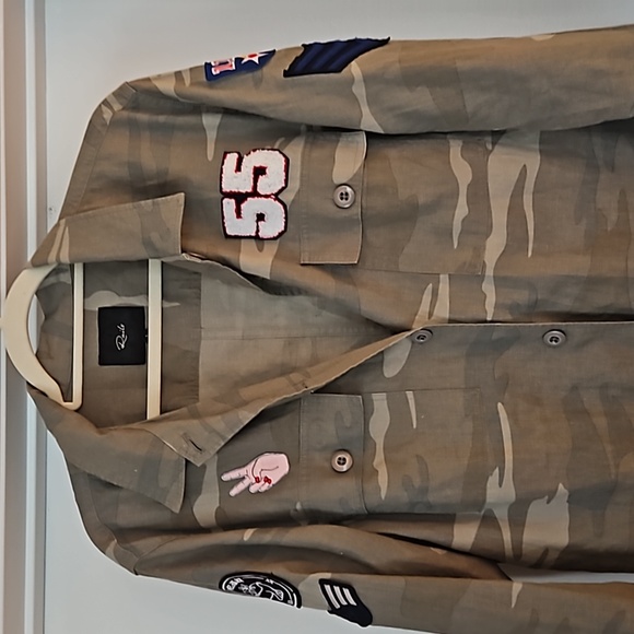 RAILS ANGES CAMO BUTTON DOWN LINEN BLEND SHIRT WITH PATCHES - Picture 2 of 12